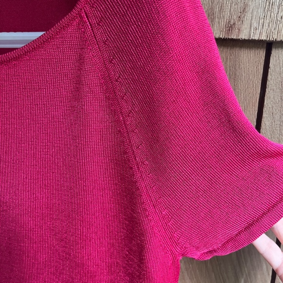 JONES NEW YORK Glitter Viscose Red Knitted Top Round Neck Raglan Short Sleeve XL - Picture 4 of 9